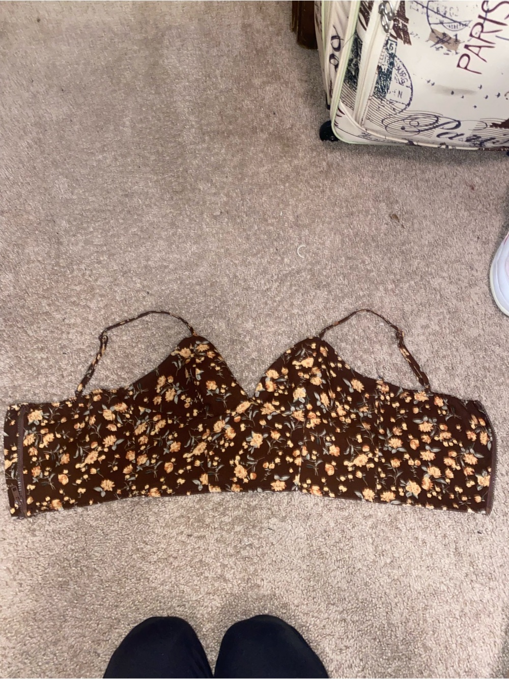 SHEIN Brown Floral Bustier Crop Top with Yellow Accents